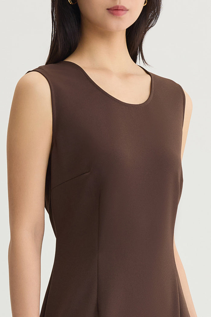 Stretch Deco Crepe Sheath Midi Dress, Dark Umber, Dark Umber | Ming Wang