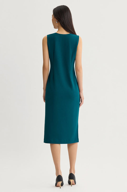 Stretch Deco Crepe Sheath Midi Dress, Deep Teal, Deep Teal | Ming Wang