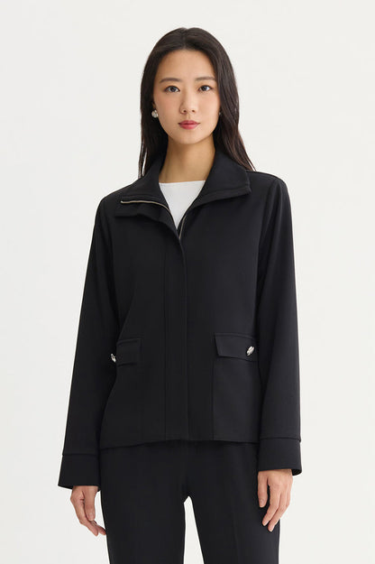 Stretch Deco Crepe Sport Jacket, Black | Ming Wang
