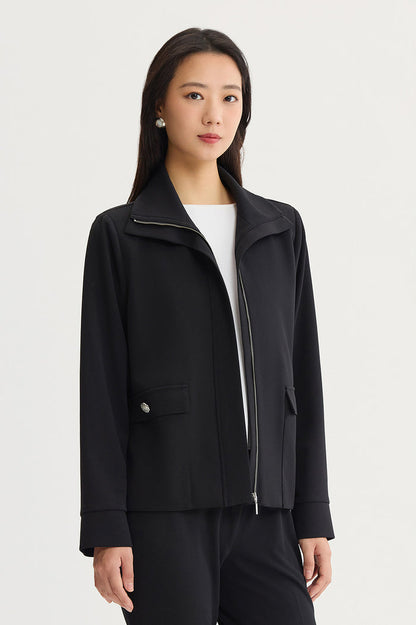 Stretch Deco Crepe Sport Jacket, Black | Ming Wang