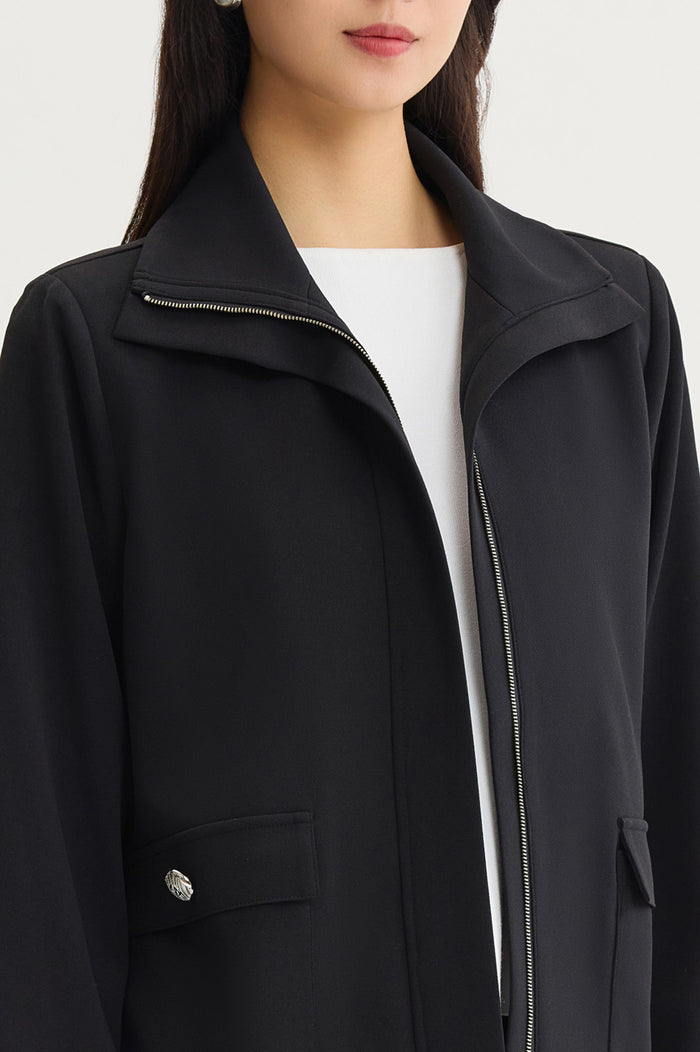 Stretch Deco Crepe Sport Jacket, Black | Ming Wang