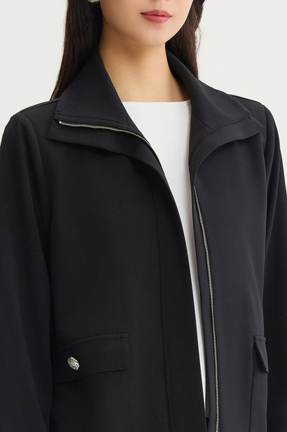 Stretch Deco Crepe Sport Jacket, Black | Ming Wang
