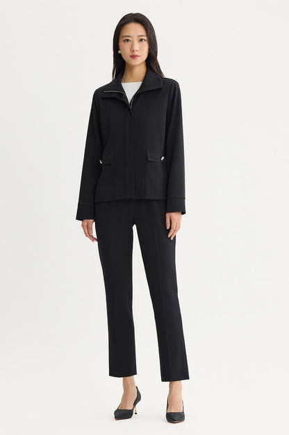Stretch Deco Crepe Sport Jacket, Black | Ming Wang