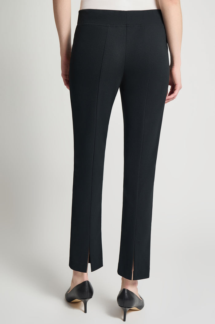 Stretch Deco Crepe Straight-Leg Pants, Black, Black | Ming Wang