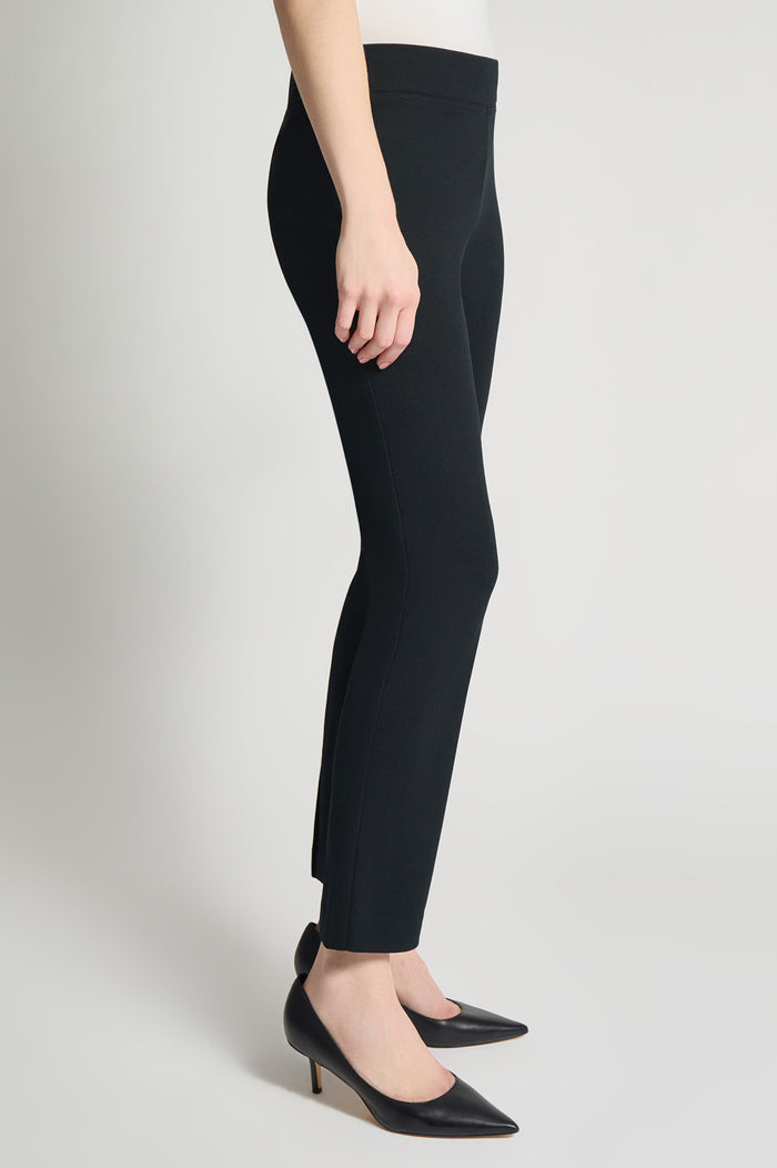 Stretch Deco Crepe Straight-Leg Pants, Black, Black | Ming Wang