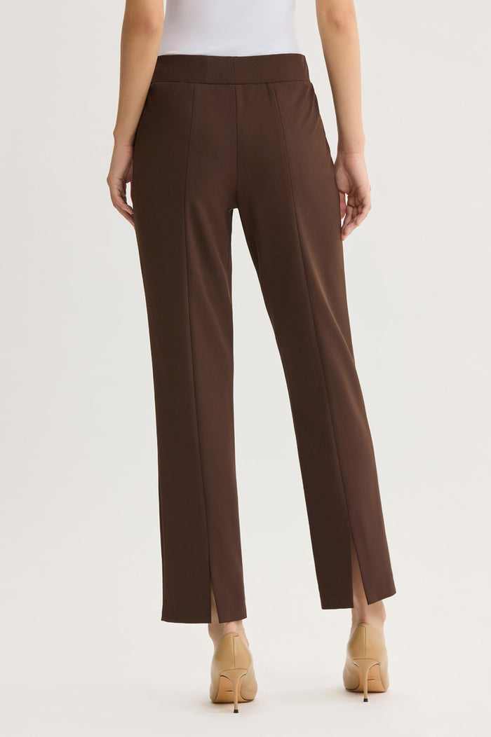 Stretch Deco Crepe Straight-Leg Pants, Dark Umber, Dark Umber | Ming Wang