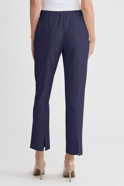 Stretch Deco Crepe Straight-Leg Pants, Indigo, Indigo | Ming Wang