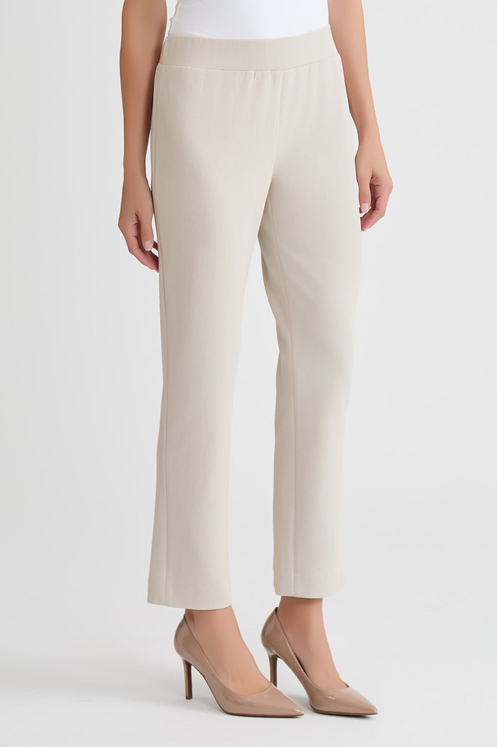 Stretch Deco Crepe Straight-Leg Pants, Limestone, Limestone | Ming Wang