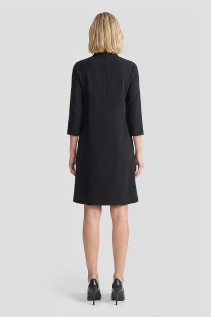 Stretch Deco Crepe Tie-Neck Tent Dress, Black | Ming Wang