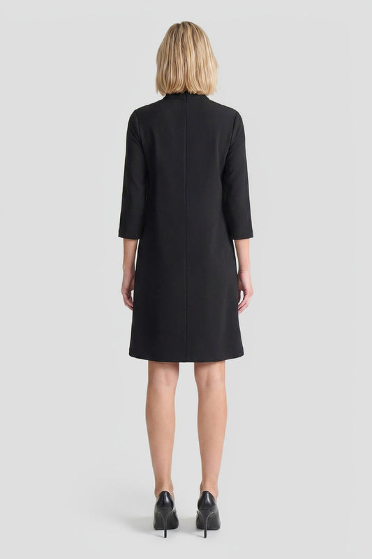Stretch Deco Crepe Tie-Neck Tent Dress, Black | Ming Wang