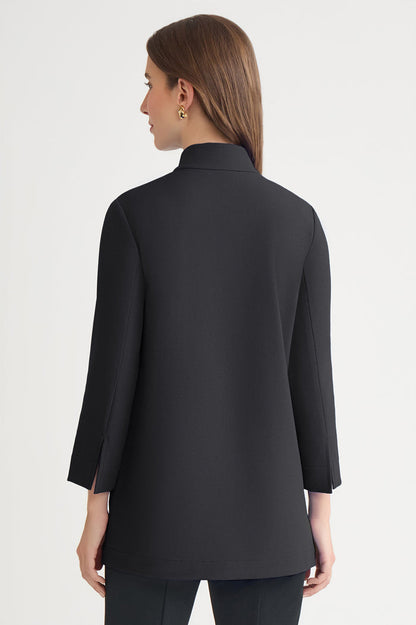 Stretch Deco Crepe Utility Jacket, Black | Ming Wang