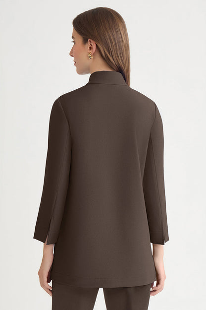 Stretch Deco Crepe Utility Jacket, Dark Umber | Ming Wang
