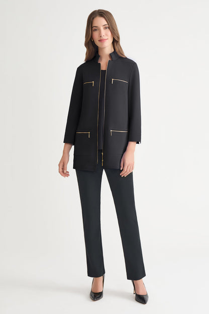 Stretch Deco Crepe Utility Jacket, Black | Ming Wang