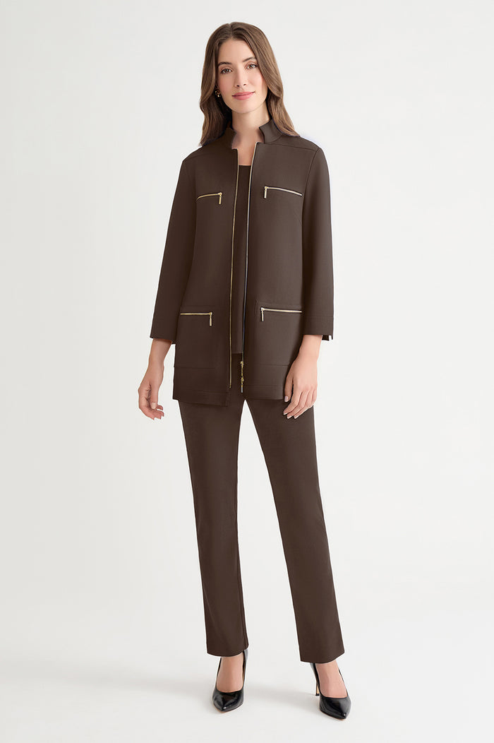 Stretch Deco Crepe Utility Jacket, Dark Umber | Ming Wang
