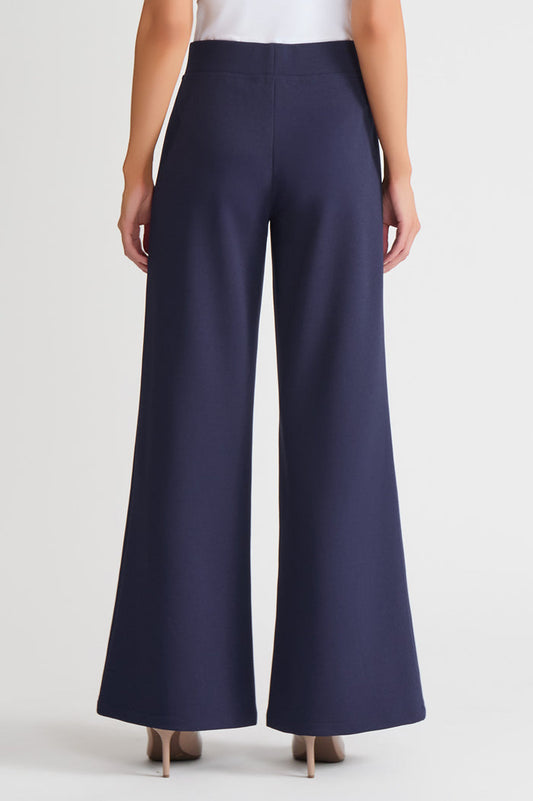 Stretch Deco Crepe Wide-Leg Pants, Indigo, Indigo | Ming Wang