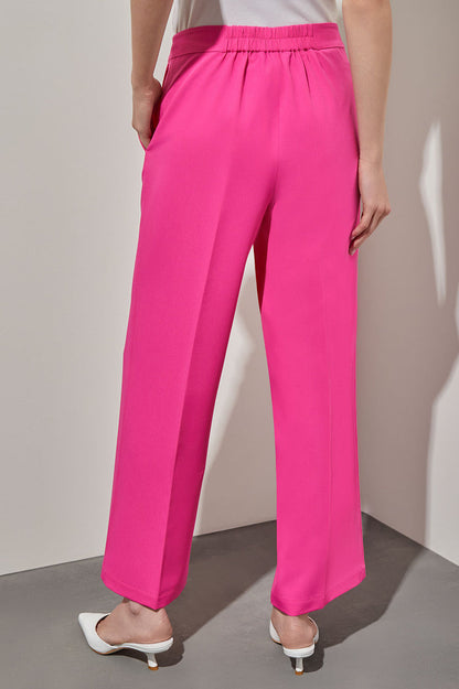 Wide Leg Pant - Zipper Closure Woven, Carmine Rose, Carmine Rose | Ming Wang