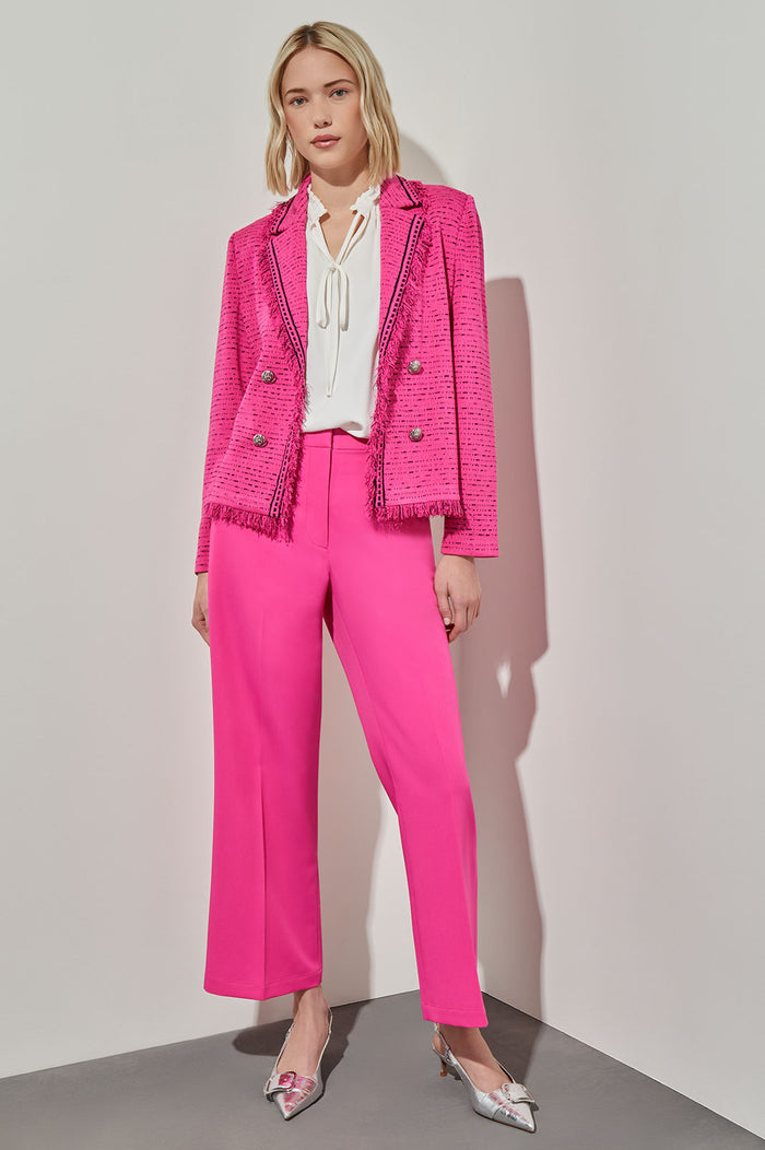 Wide Leg Pant - Zipper Closure Woven, Carmine Rose, Carmine Rose | Ming Wang