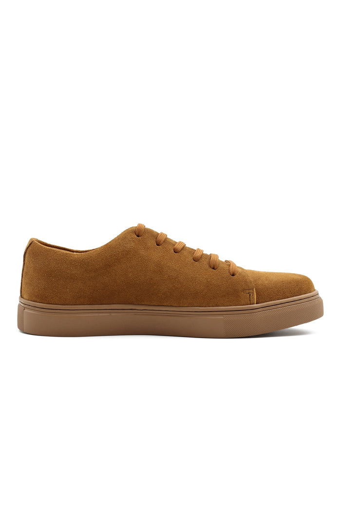 SUEDE LEATHER LACE UP SNEAKERS IN TAN