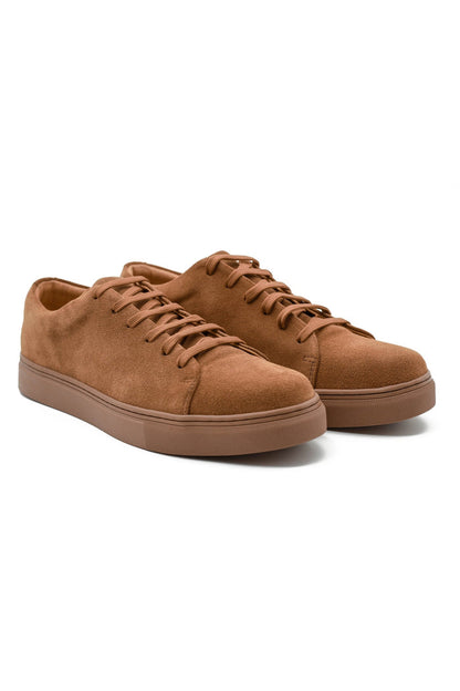 SUEDE LEATHER LACE UP SNEAKERS IN TAN