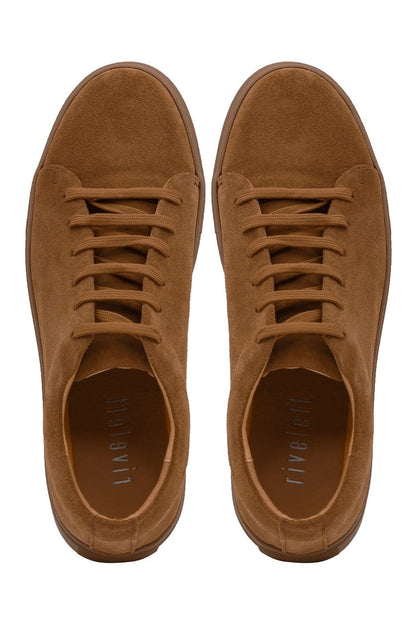 SUEDE LEATHER LACE UP SNEAKERS IN TAN