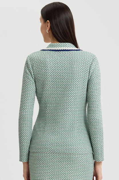 Tailored Jacquard Basketweave Knit Jacket, Kelly Green/Indigo/Ivory | Ming Wang