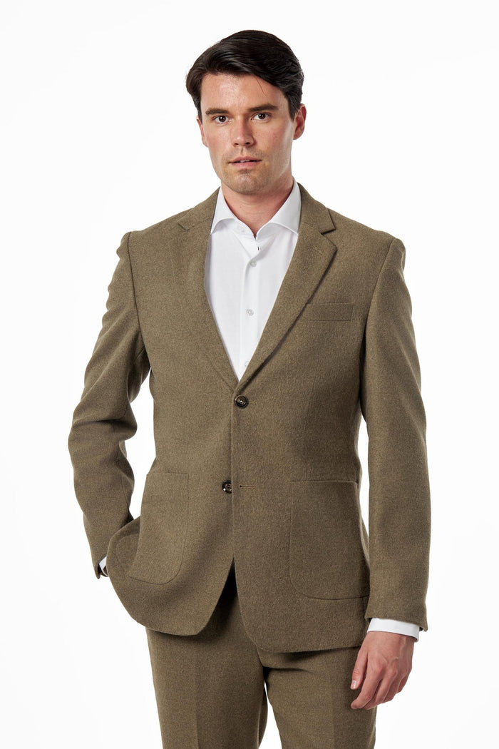 TAILORED KHAKI FLANNEL WOOL BLEND 2 PIECE SUIT