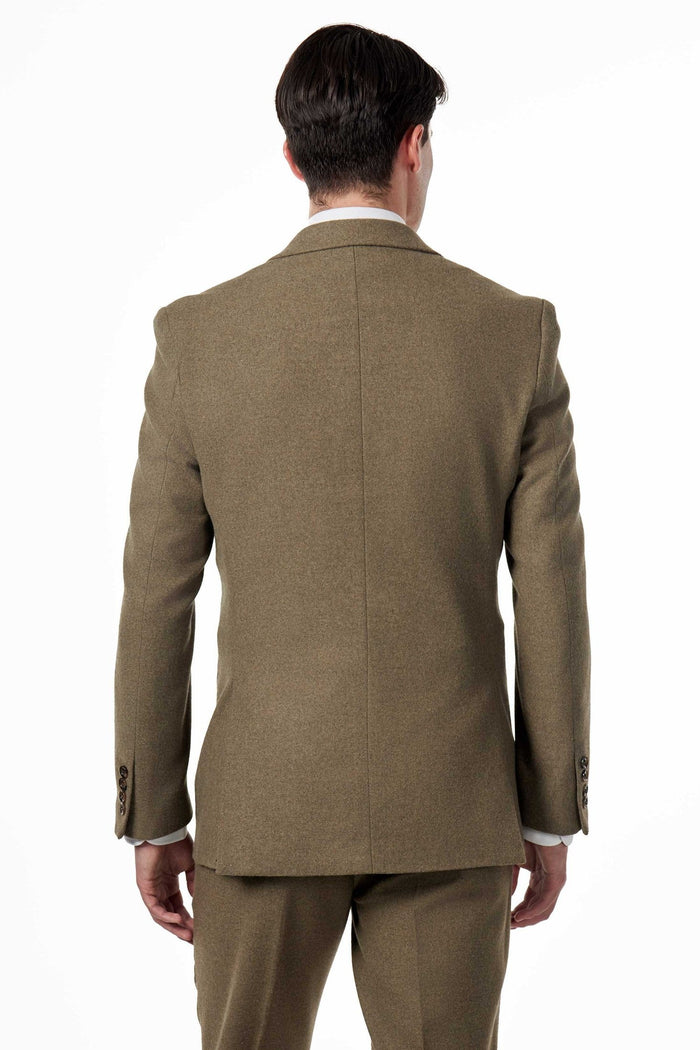 TAILORED KHAKI FLANNEL WOOL BLEND 2 PIECE SUIT