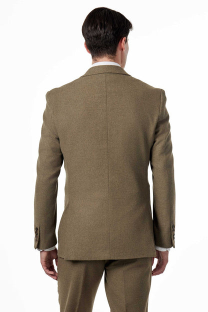 TAILORED KHAKI FLANNEL WOOL BLEND 2 PIECE SUIT