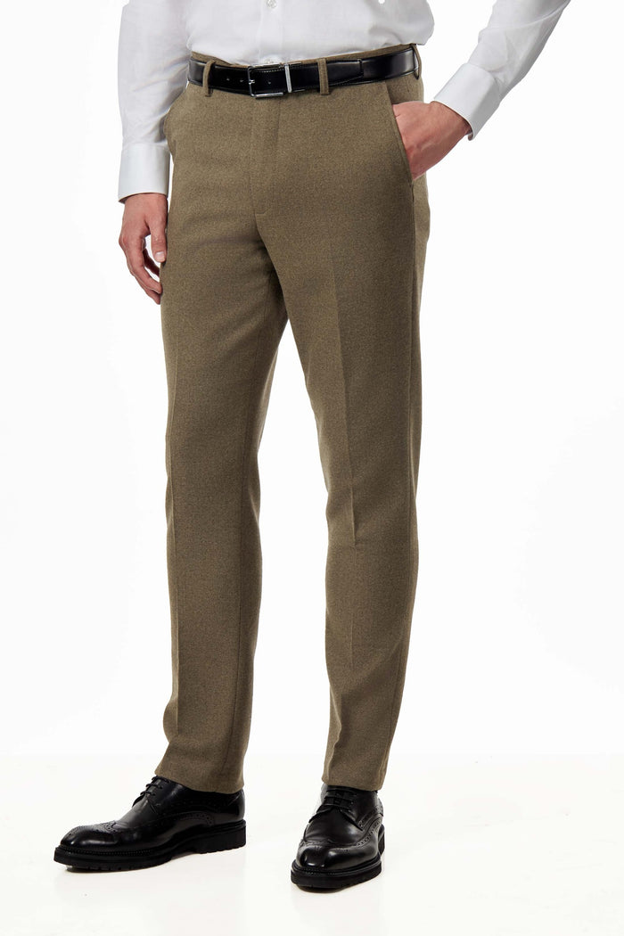 TAILORED KHAKI FLANNEL WOOL BLEND 2 PIECE SUIT