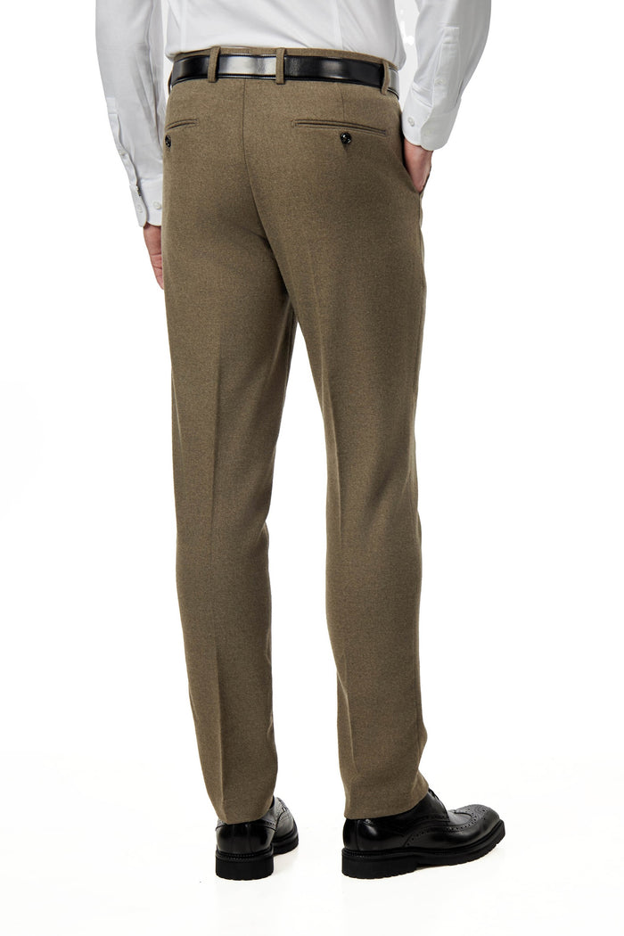 TAILORED KHAKI FLANNEL WOOL BLEND 2 PIECE SUIT