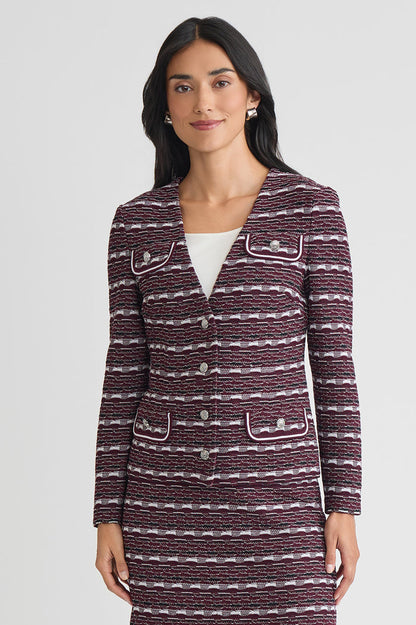 Tailored Multi-Stitch Jacquard Knit Jacket, Midnight Violet/Lunar Rock/Black/White | Ming Wang