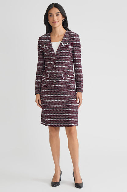 Tailored Multi-Stitch Jacquard Knit Jacket, Midnight Violet/Lunar Rock/Black/White | Ming Wang