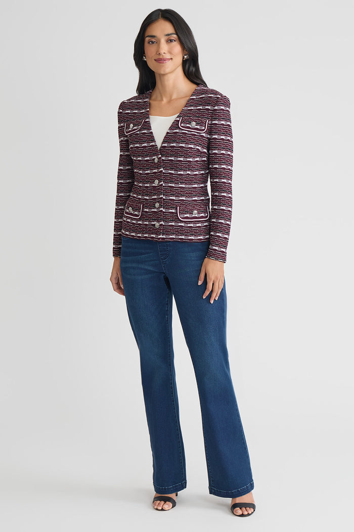 Tailored Multi-Stitch Jacquard Knit Jacket, Midnight Violet/Lunar Rock/Black/White | Ming Wang