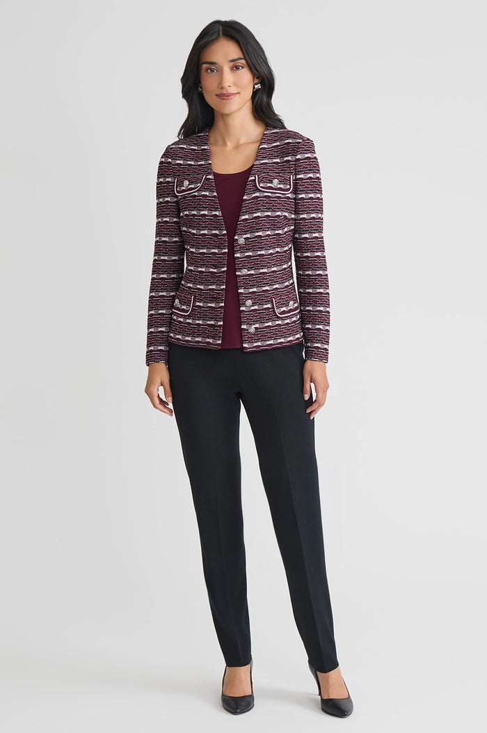 Tailored Multi-Stitch Jacquard Knit Jacket, Midnight Violet/Lunar Rock/Black/White | Ming Wang
