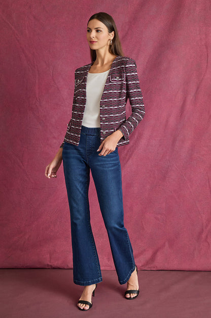 Tailored Multi-Stitch Jacquard Knit Jacket, Midnight Violet/Lunar Rock/Black/White | Ming Wang