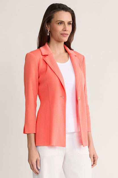 Tailored Single-Button Knit Jacket, Sunkist Coral, Sunkist Coral | Ming Wang
