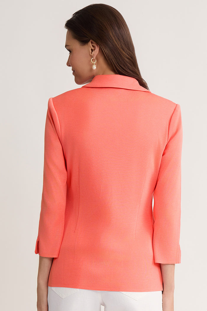 Tailored Single-Button Knit Jacket, Sunkist Coral, Sunkist Coral | Ming Wang