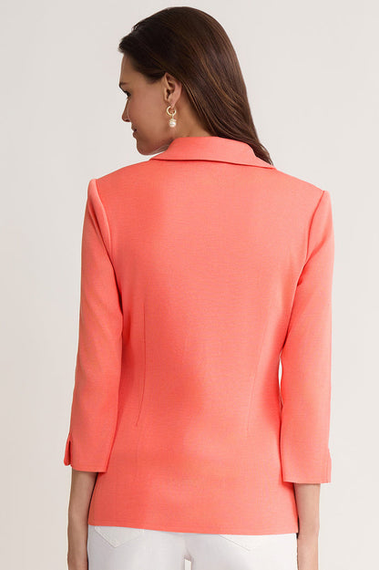 Tailored Single-Button Knit Jacket, Sunkist Coral, Sunkist Coral | Ming Wang