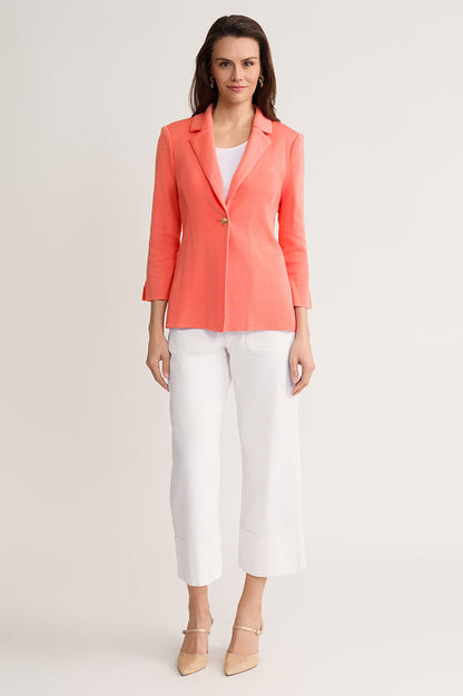 Tailored Single-Button Knit Jacket, Sunkist Coral, Sunkist Coral | Ming Wang