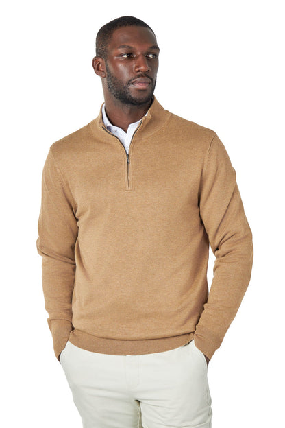 TAN 100% COTTON KNIT ZIP NECK JUMPER