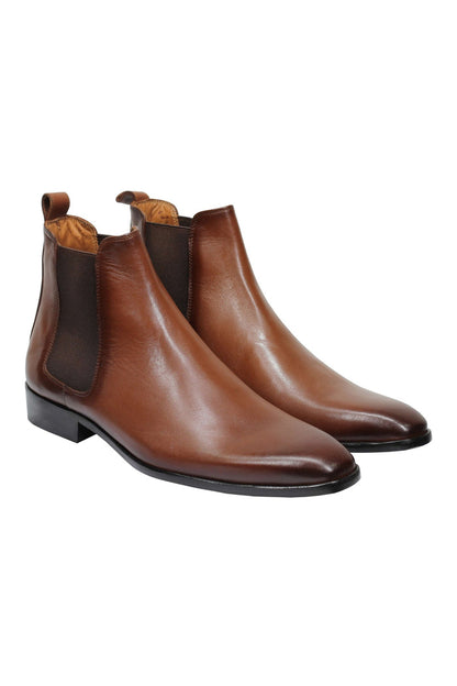TAN CALF LEATHER CHELSEA BOOTS