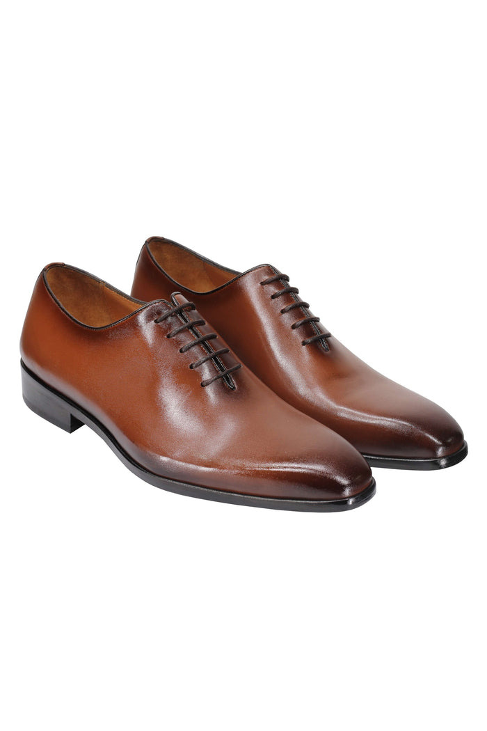 TAN CALF LEATHER WHOLECUT OXFORD LACE UP SHOES