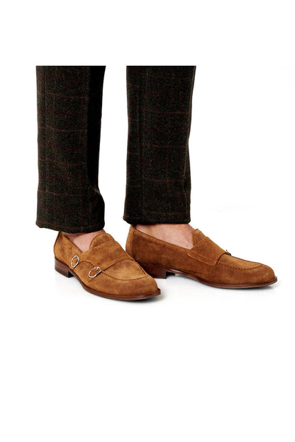 TAN ITALIAN SUEDE DOUBLE MONK BUCKLE LOAFER