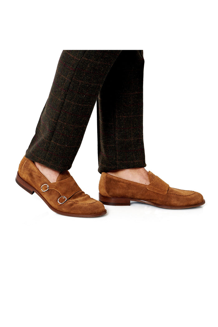TAN ITALIAN SUEDE DOUBLE MONK BUCKLE LOAFER