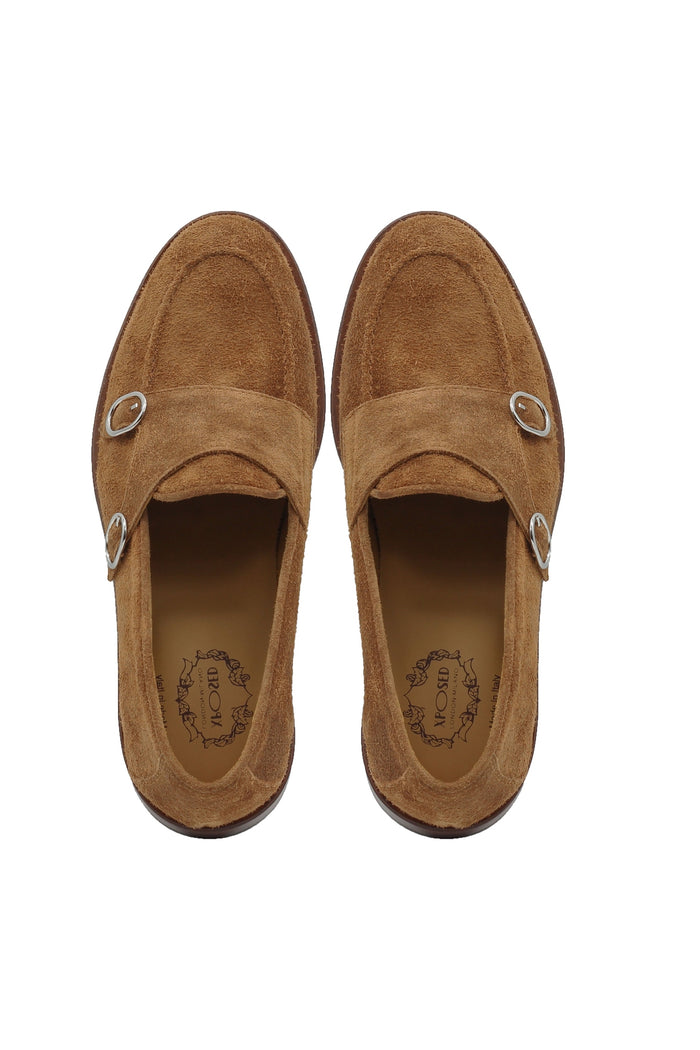 TAN ITALIAN SUEDE DOUBLE MONK BUCKLE LOAFER