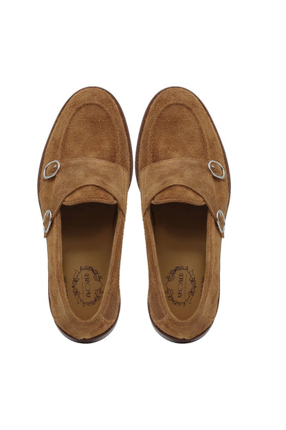 TAN ITALIAN SUEDE DOUBLE MONK BUCKLE LOAFER