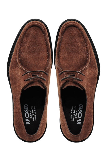 Tan Suede Derby Shoes Moc Toe Chunky Sole