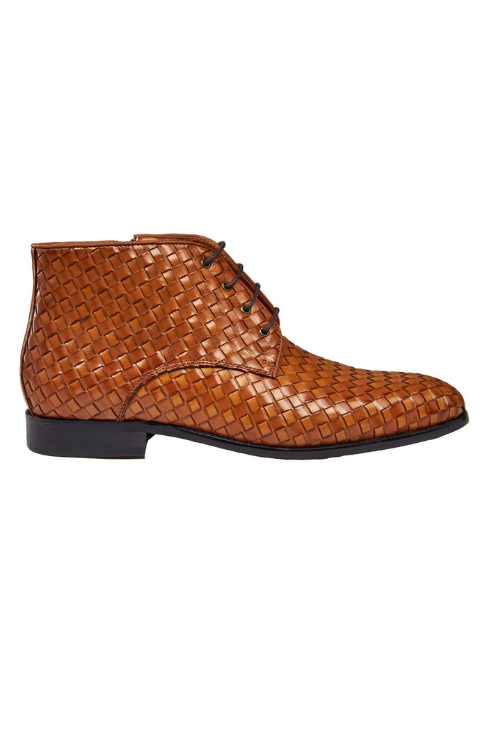 TAN WOVEN LEATHER BOOTS