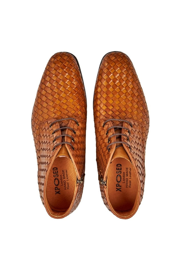 TAN WOVEN LEATHER BOOTS