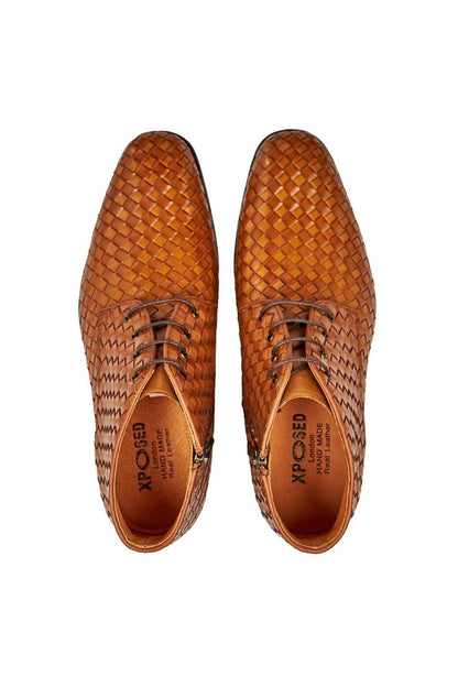 TAN WOVEN LEATHER BOOTS